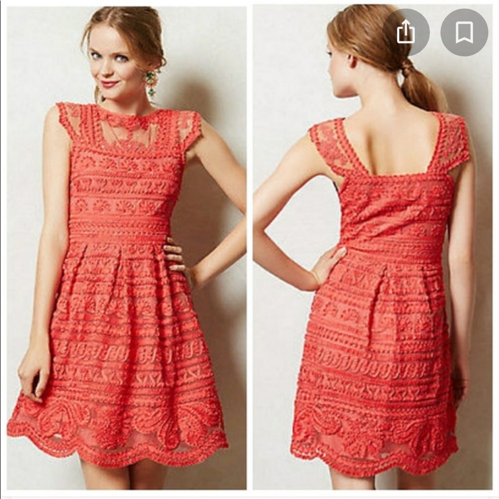 Anthropologie Coral Lace Dress